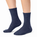 Socken 43-46 dunkelblau gerippt mit gewelltem Bündchen für Alltag
