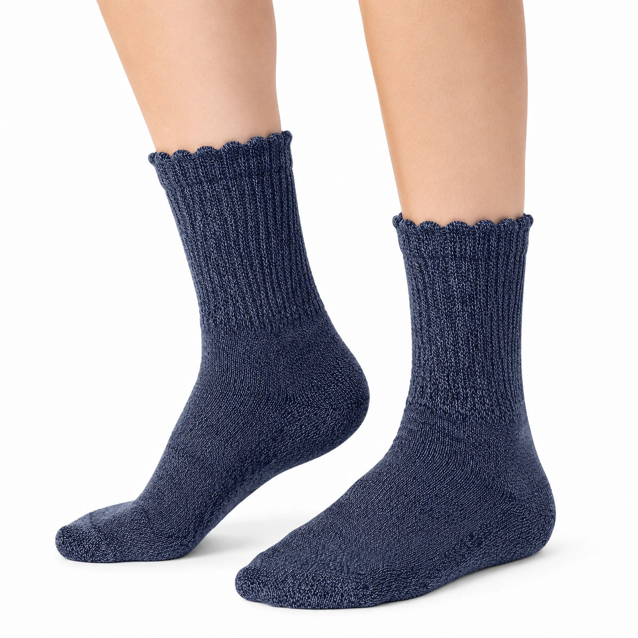 Socken 43-46 dunkelblau gerippt mit gewelltem Bündchen für Alltag