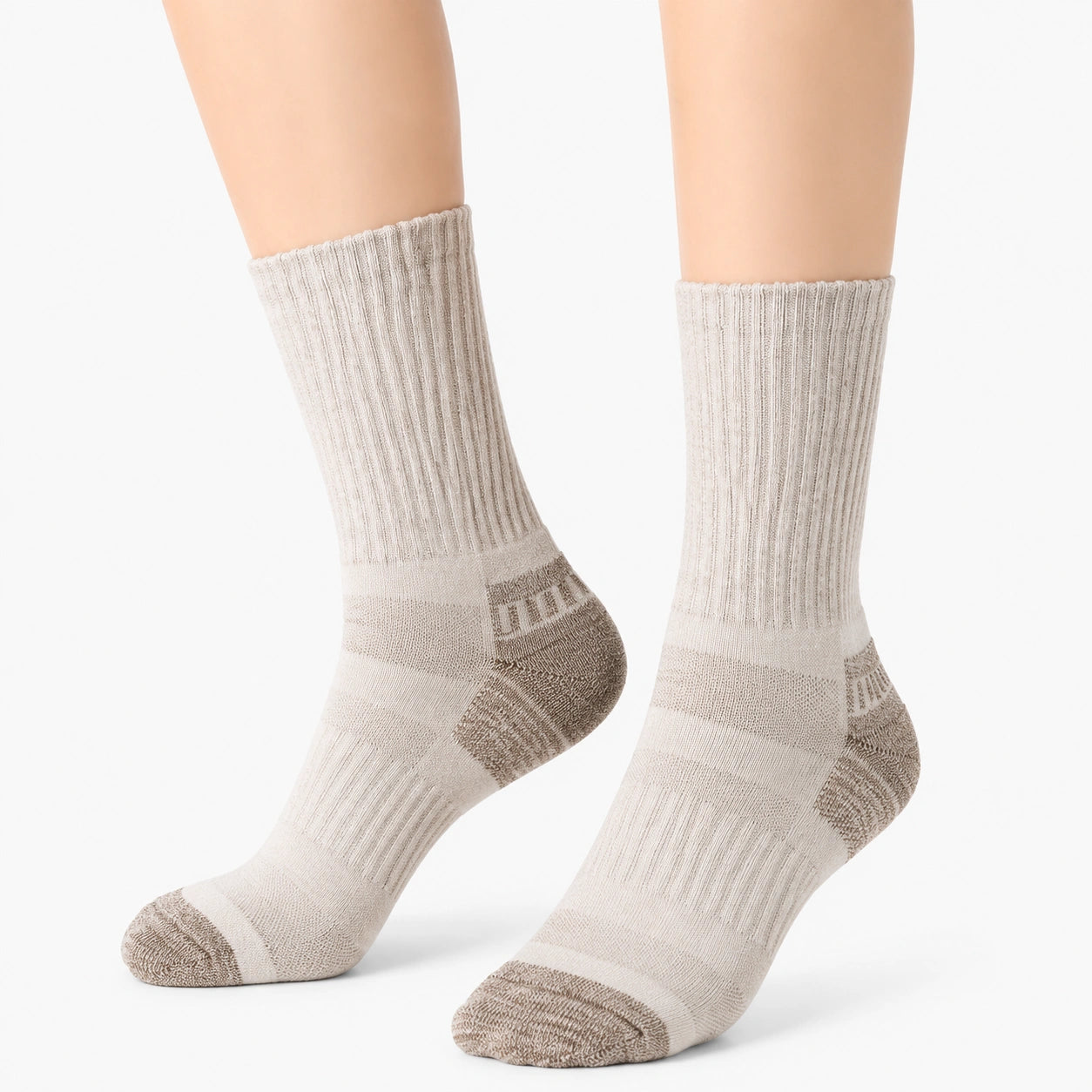 Sportsocken Größe 35-38 Beige gerippt mit verstärkter Ferse und Spitze