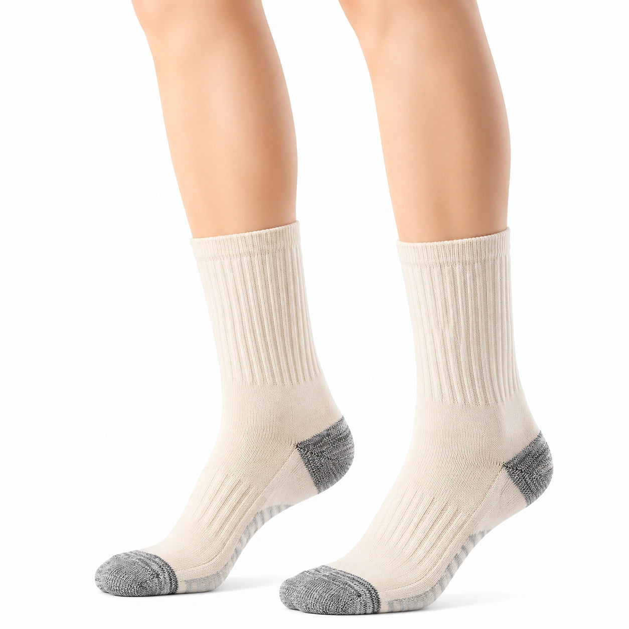 Socken 35-38 aus Textil in Cremegrau mit Rippstrick für Alltag und Sport