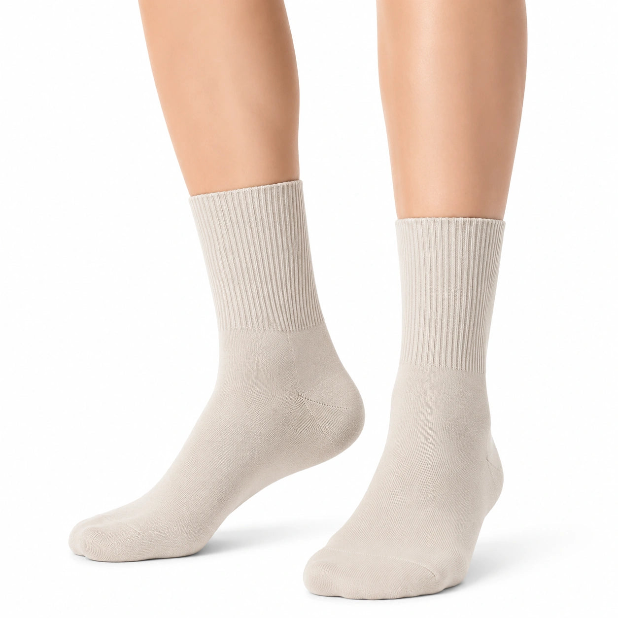Socken Größe 35-38 aus Textilstrick in Creme für Alltag mit Rippbündchen