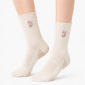 Damensocken 35-38 Creme mit Blumenstickerei gerippt atmungsaktiv