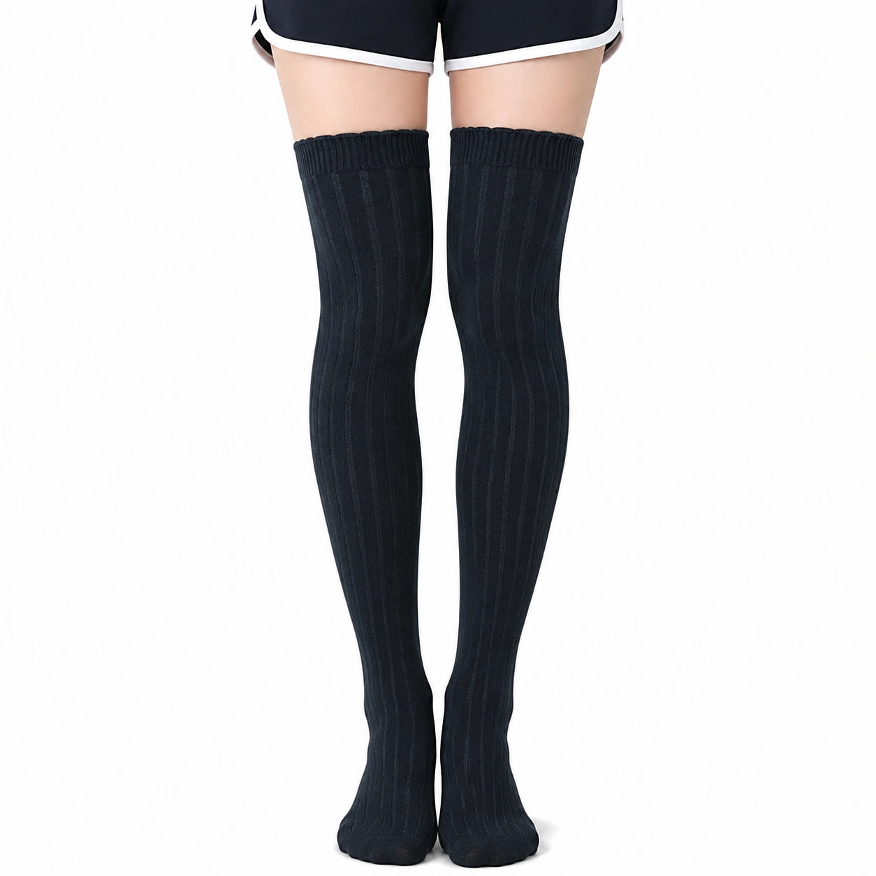 Overknee Socken 39-42 Schwarz gerippt aus Textil für Alltag
